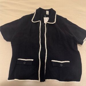 Women's Navy Short Sleeve Sweater Cardigan